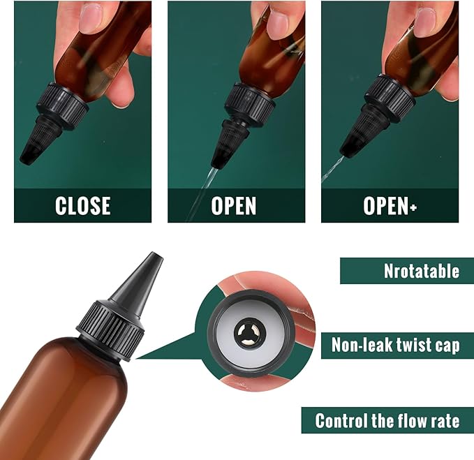 Irenare 80 Pcs 4 oz Plastic Squeeze Bottles Bulk Hair Oil Applicator Bottles Boston Empty Squeeze Condiment Bottle with Twist Top Cap Leak Proof for Liquids Oils Art Crafts Household Kitchen (Brown)