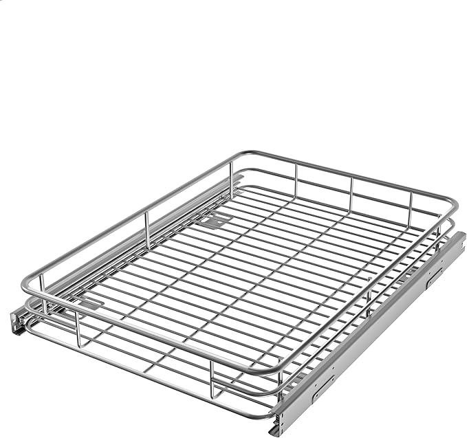 JOWBOOW Pull Out Cabinet Organizer 17" W x 21" D, Put Out Shelves for Kitchen Cabinets, Roll Out Drawers Heavy-Duty Metal Sliding Shelf, Bottom Mount