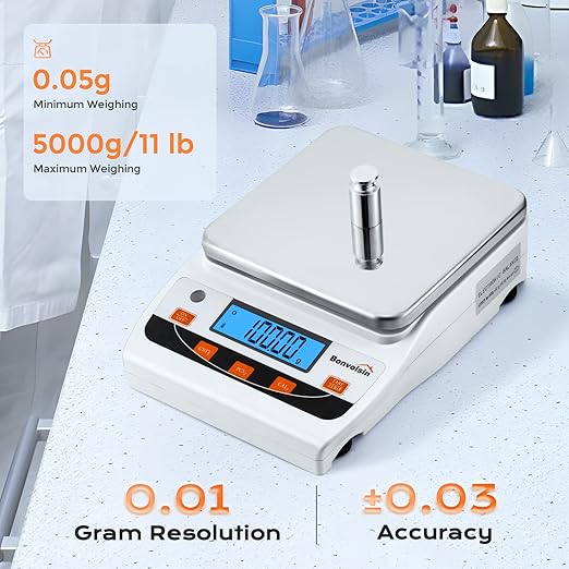 Bonvoisin Lab Scale 5000g/0.01g High Precision Laboratory Scientific Scale 0.01 Gram Accuracy Electronic Analytical Balance Digital Kitchen Jewelry Scale (5000g, 0.01g)