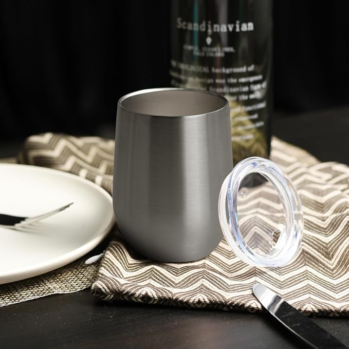 DOMICARE Stainless Steel Wine Tumbler Bulk with Lid, Personalized Insulated Tumblers Set, 12oz Travel Coffee Cups Pack of 12, Stainless steel