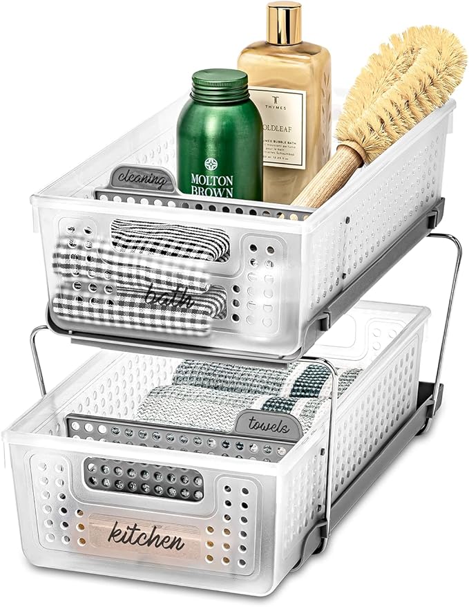 Madesmart 2-Tier Plastic Mini Multipurpose Organizer Bundle with Divided Slide-Out Storage Bins