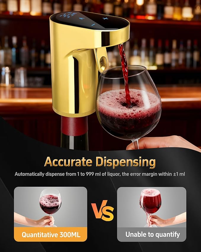 Mothers Day Gift Essential,5-in-1 Electric Wine Decanter & Smart Liquor Dispenser,Automatic Aerator&Pourer with 1-999ml Precision Dosing | Gift for Mom,Women,Dad,Wine&Whiskey Lovers,Birthday(Gold)