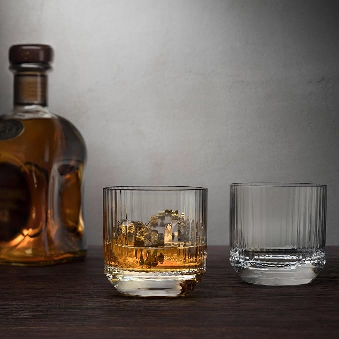 NUDE GLASS NUDE Whiskey Glasses Set of 4 SOF – 9.25 oz Lead-Free Crystal Old Fashioned Glass Big-Top