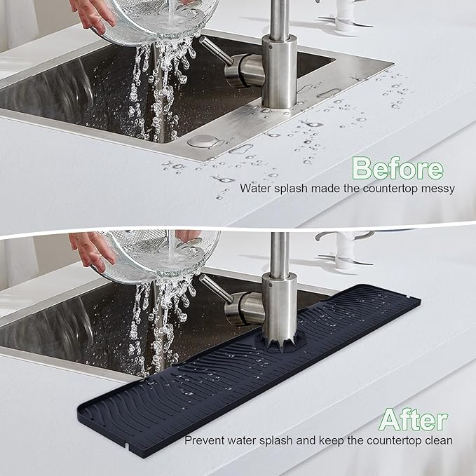 33inch Kitchen Sink Splash Guard Mat,Silicone Material Protects Faucet Handle from Dripping Water,Faucet Mat Splash Catcher,Multipurpose for Kitchen Sink, Bathroom, Sink Sponge Holder