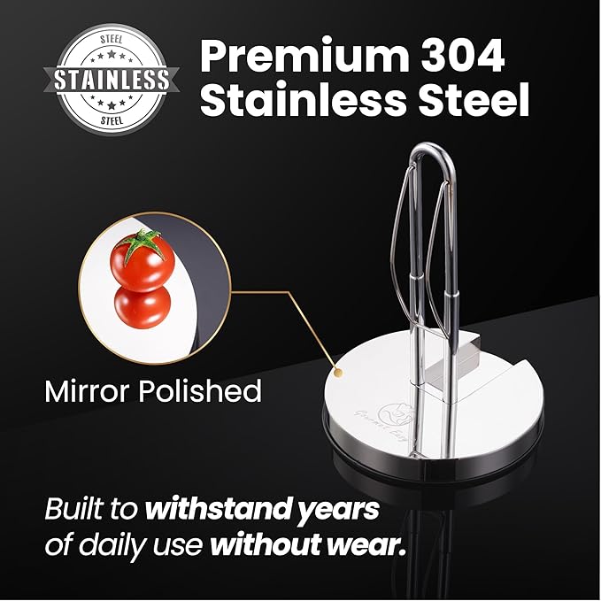 Single Hand Tear Paper Towel Holder, Anti-Slip Kitchen Towels Stand, Adjustable for Various Roll Sizes, Super Space Saver Foldable Stainless Steel Hand Towel Holder, Heavy Duty with 5-Year Warranty