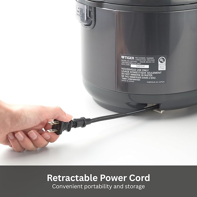 Tiger JNP-S55U-KY 3 Cup Capacity Rice Cooker with Non-Stick Inner Pot, Retractable Power Cord, and Keep Warm up to 12 hours, Black
