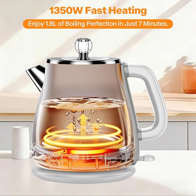 Retro Electric Tea Kettle 1.8L, BPA Free, Stainless Steel Electric Hot Water Kettle for Boiling Water, 1350W Fast Boil, Automatic Shut Off, Boil-Dry Protection,Pearl White