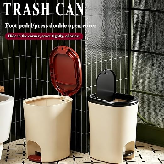 Trash can with lid, Plastic Trash can with Foot Pedal, Suitable for Dining Room, Bedroom, Living Room, Indoor and Outdoor(C,15L)