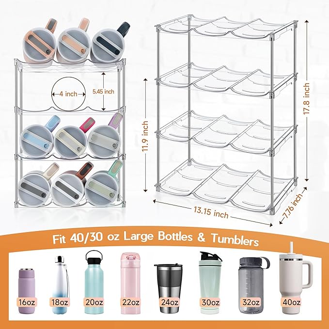 Sbosbo Water Bottle Organizer for Stanley 40 oz Tumbler, Stackable Tumbler Storage, 3 Pack Water Bottle Organizer for Cabinet, Pantry Kitchen Storage & Organization for Stanley Cup - Hold 9 Bottles
