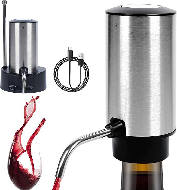 Electric Wine Aerator Pourer Automatic Wine Dispenser Pump with Retractable Tube for One-Touch Instant Oxidation Smart Wine Aerator Decanter for Travel/Home