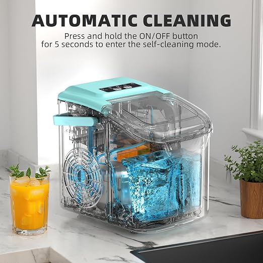 Antarctic Star Countertop Ice Maker, Portable Ice Machine with Carry Handle, 26.5Lbs/24H, 2 Sizes Bullet Ice, 8Cubes in 6 Mins Office/Kitchen/Bar White