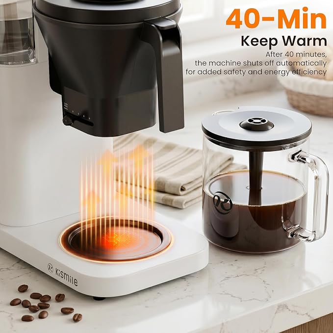 Kismile 8-Cup Coffee Maker, SCA Certified Hot & Cold Brew Coffee Machine, 6-Min Quick Brew, Magnetic Anti-Drip, Adjustable Flow Control, Keep Warm, Dishwasher Safe, DIY Manual Mode, Pearl White