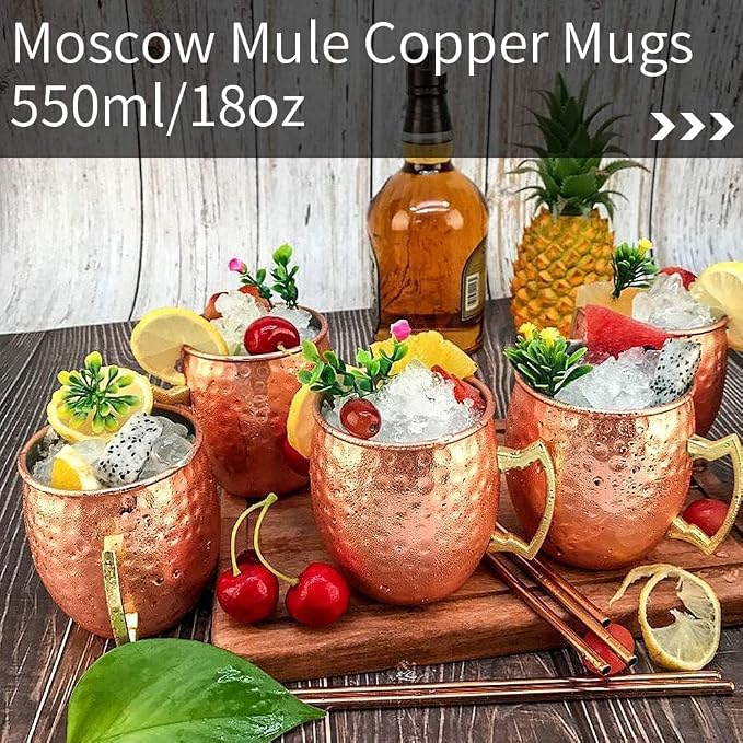 LINALL Moscow Mule Copper Mugs- Set of 4 Copper Plated Stainless Steel Mug 18oz, for Chilled Drinks (4 pcs)