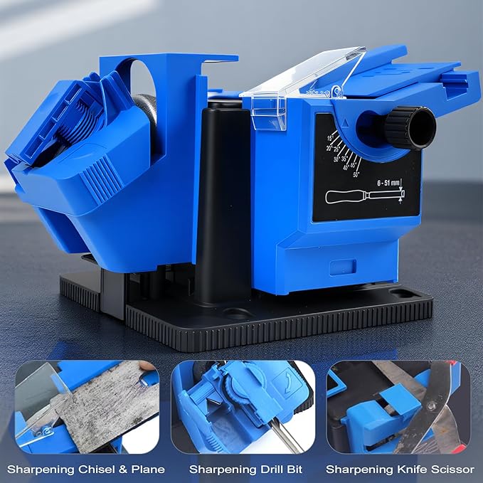 3-in-1 Multifunction Electric Drill Bit Sharpener for Knife, drill, Chisel, Scissor, Grinder with Adjustable Angles, 96W 1350rpm drill doctor afilador de brocas, Compact Design ﻿