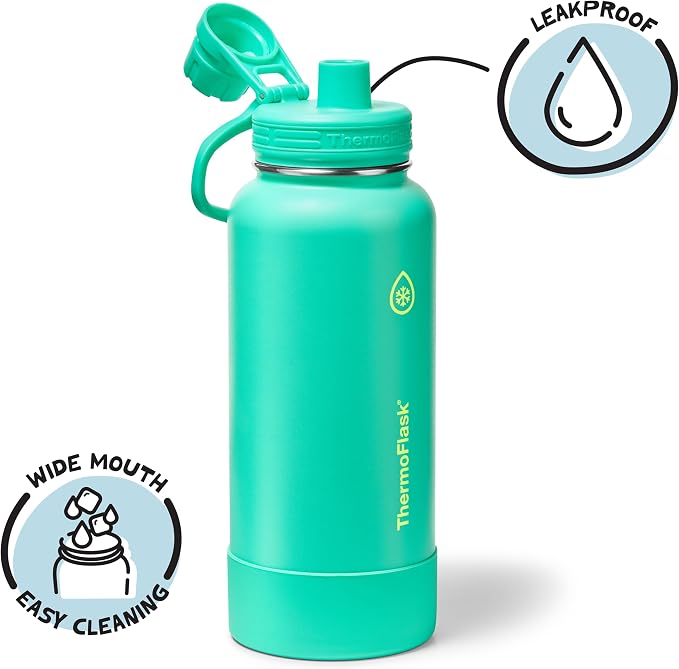 ThermoFlask Insulated Water Bottle with Spout Lid (32 oz, Screamin' Green) - Leakproof, Stainless Steel Water Bottle for Cold & Hot Drinks, Travel & Daily Hydration