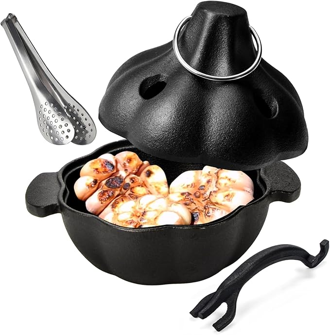Cast Iron Garlic Roaster with Handle, Smoker Roaster, Garlic Cooker, Cast Iron Baker, Mini Roasting Pot, Potato Baker, Mini Cocotte, Used in the Kitchen Oven or Outdoors on a BBQ Grill Stove