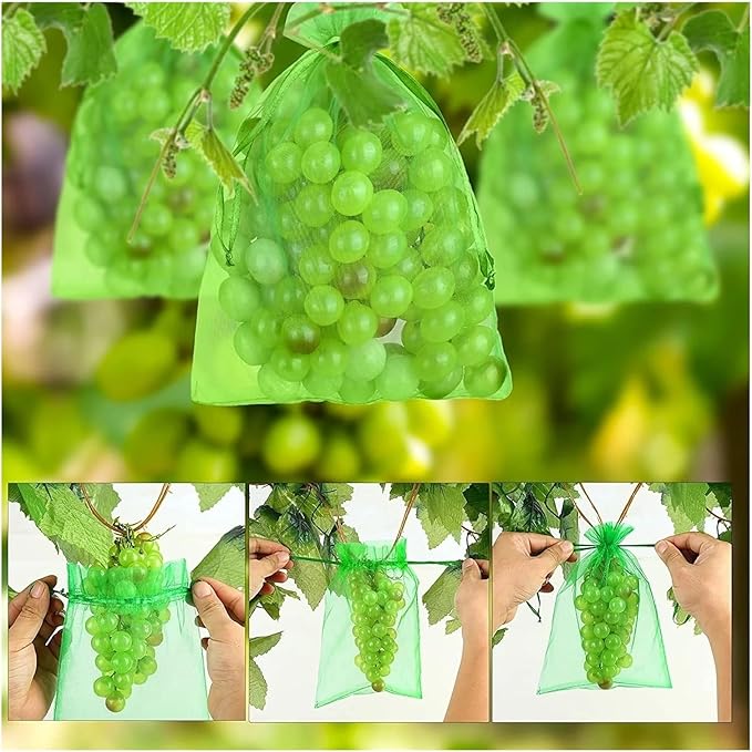 50Pcs Fruit Protection Netting Bags with Drawstring Reusable Grow Bags Cover Mesh Bags(Purple,20x30cm)