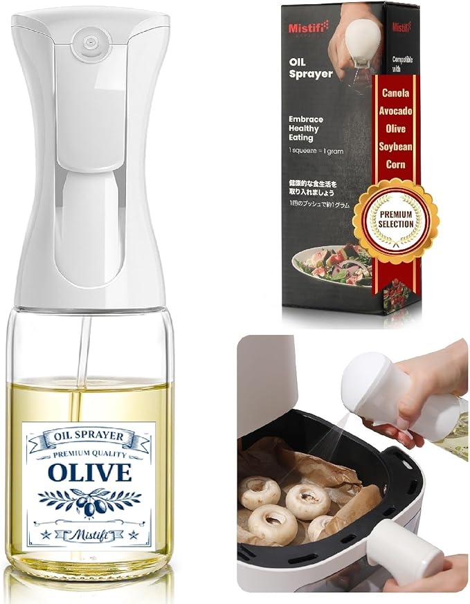 Mistifi Oil Sprayer 150ml glass bottle. Upgraded Version.Fine Mist Spray Bottle for Air Fryer, Olive Oil, Avocado Oil, Healthy Nonstick Frying, Commercial & Home Kitchen Use (PS88604)
