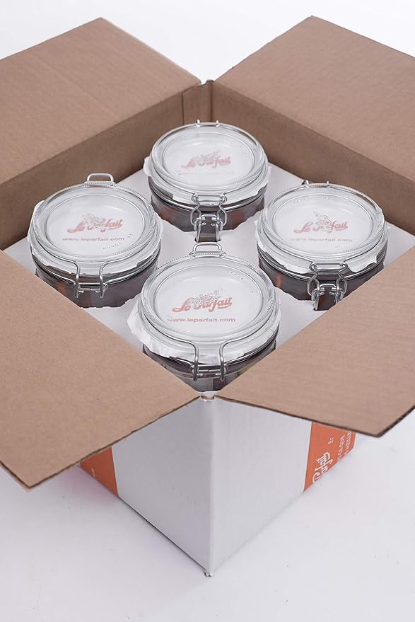 Le Parfait Super Terrine 750mL (24oz) Zero Waste Eco-Friendly Glass Canning Jars, Airtight Rubber Seal & Wire Bail Lid, BPA-Free, Water Bath Safe for Food Storage & Preserving, Made in France, 4PK