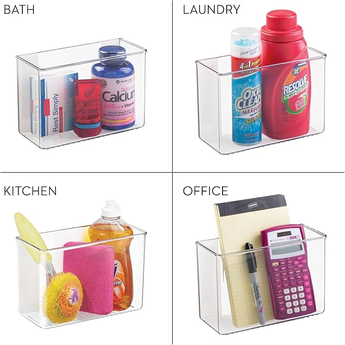 iDesign Adhesive Organizer Bin - Damage-Free Hanging for Kitchen, Bathroom, or Office - Set of 2 - Clear