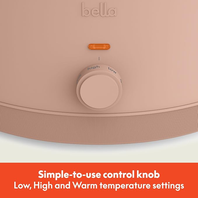 bella 6.0 Qt Manual Slow Cooker, Ceramic Nonstick Coating, 3 Temperature Settings, Dishwasher Safe Stoneware Pot and Tempered Glass Lid, Cool Touch Handles & Tangle Free Cord Wrap, Blossom