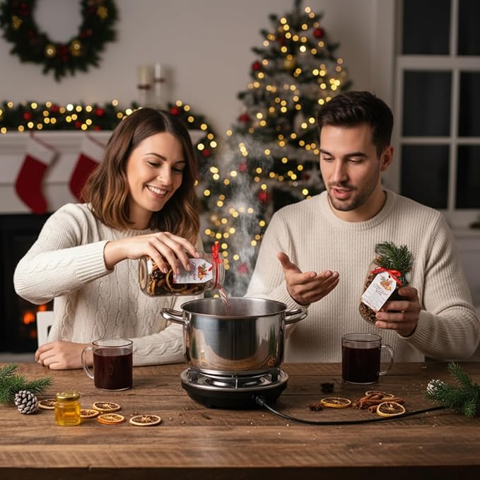 Honeydak 6 Set Christmas Wine Potpourri Simmer Pot Gifts Christmas DIY Mulled Wine Gifts Mulling Spices Mugs Mulled Apple Cider Jars Without Spices for Holiday Winter House Warming Simmering Supplies