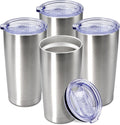 20 oz Tumbler Coffee Travel Tumblers Bulk with Lid Stainless Steel Double Wall Vacuum Insulated Mug Powder Coated Cups fit Car Cupholder for Hot and Cold - Stainless Steel, 4Pack