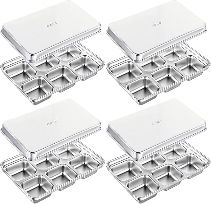 ecozoi Stainless Steel Ice Cube Trays, 4 Pack with 24 Ice Cube Slots - Easy Release, Plastic-Free, Zero Waste