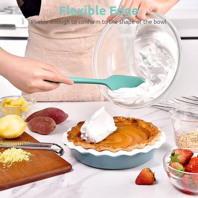 U-Taste 18/8 Stainless Steel Measuring Spoons Set for Dry and Liquid Ingredients(Set of 9), and Upgraded 600ºF High Resistant Flexible and Sturdy Silicone Spatula Set of 4 (Aqua Sky)