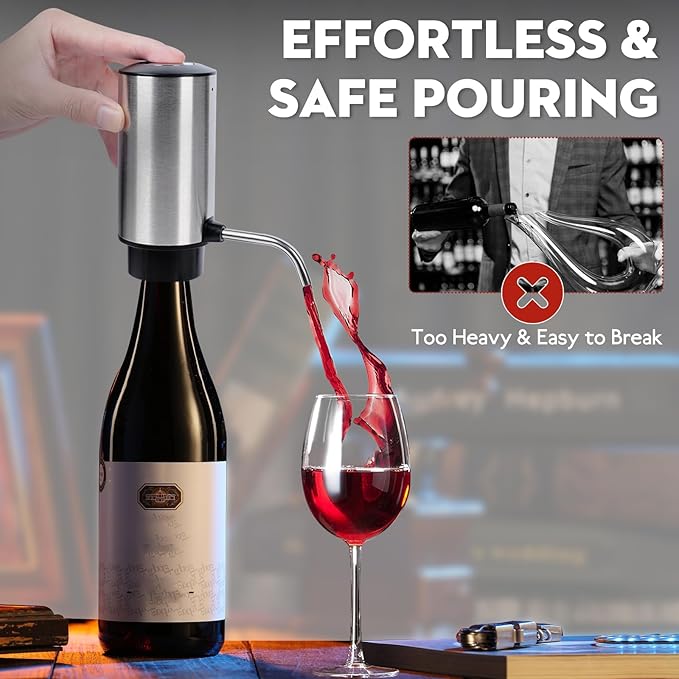 Electric Wine Aerator Pourer Automatic Wine Dispenser Pump with Retractable Tube for One-Touch Instant Oxidation Smart Wine Aerator Decanter for Travel/Home