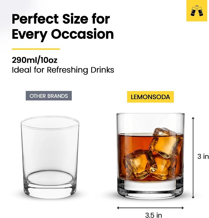 LEMONSODA Lowball Marino Rocks Glass, Classic Bar Glassware for Mojito, Whiskey, Cocktail, Mocktails and Drinking Water Tumbler - 10oz (Set of 72)