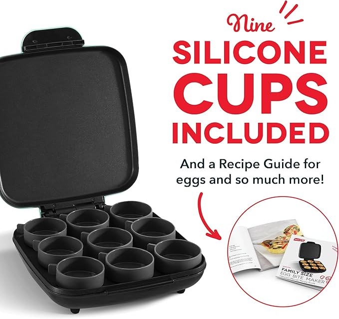 Dash Family Size Egg Bite Maker - Electric Egg Bite Maker with Non-Stick Silicone Cups - Space-Saving Design & Quick Cleanup - Make Sandwiches, Healthy Snacks & Desserts - 9 Servings, Aqua