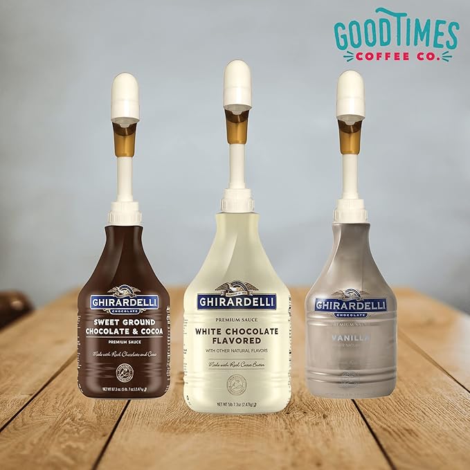 Good Times Coffee Co. Sauce Pump Dispenser for Ghirardelli Bottles (Pack of 6), Fits 87.3 to 90.4 Ounce Bottles