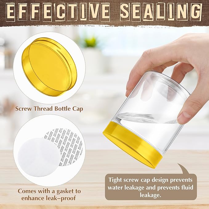 Sliner 60 Pcs 8 oz Plastic Jars with Lids Clear Round Leakproof Storage Containers Empty Refillable Plastic Mason Jars for Travel Storage Face Creams Kitchen Household Food Spice (Gold)