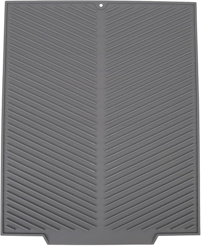 Draining Board Mat, Non Slip Silicone Dish Drying Mat Flume Drain Board Drainer Mat for Kitchen Countertop Tabletop Accessories (Gray)