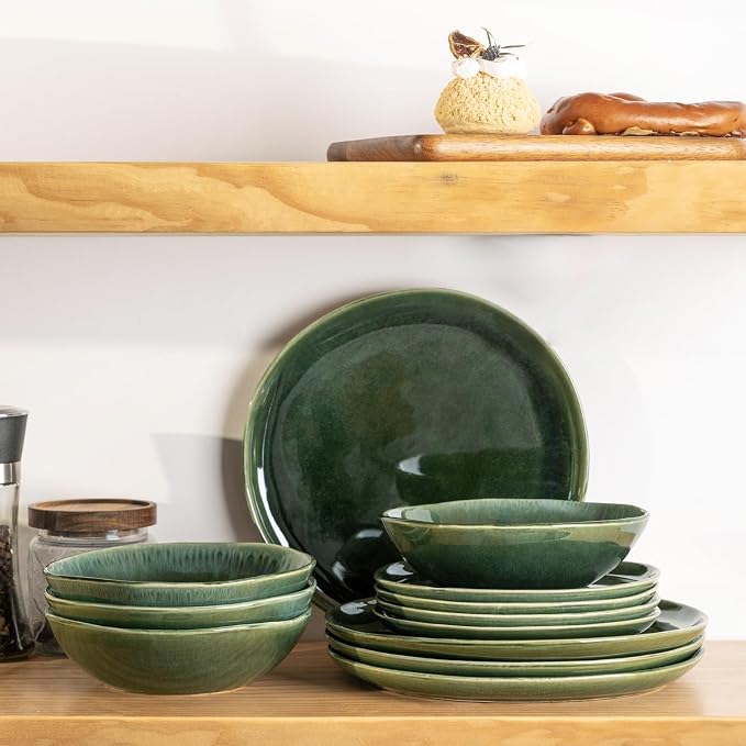 AmorArc Ceramic Dinnerware Sets,Handmade Reactive Glaze Stoneware Plates and Bowls Sets,Highly Scratch Resistant | Dishwasher & Microwave Safe Dishes Set,Service for 8 (24pc)