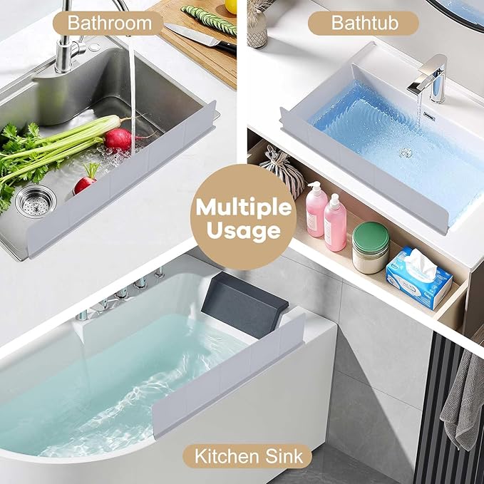 Sink Splash Guard with Suction Cups, 23", Silicone Water Guard for Kitchen & Bathroom, Faucet & Countertop Protector, Easy Install, Dishwasher Safe