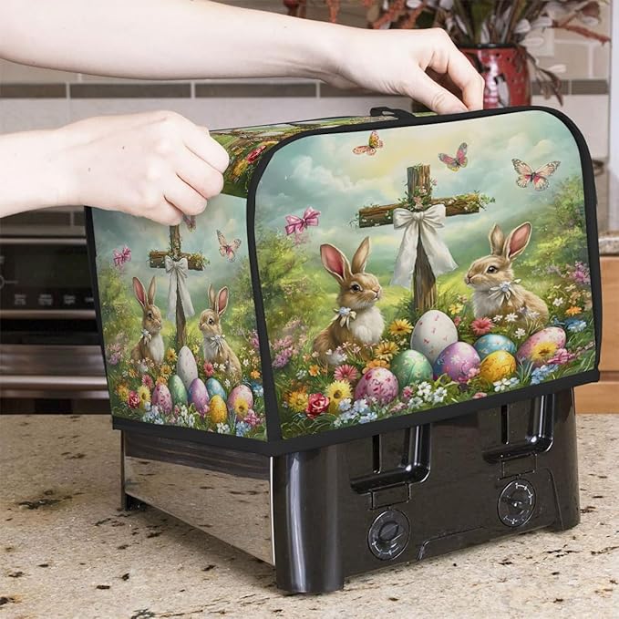 Happy Easter Eggs Rabbit Toaster Cover 2 Slice Dust and Fingerprint Protection Toaster Bread Maker Covers Washable Kitchen Small Appliance Covers for Kitchen Accessories Decor Bakeware Women Gift