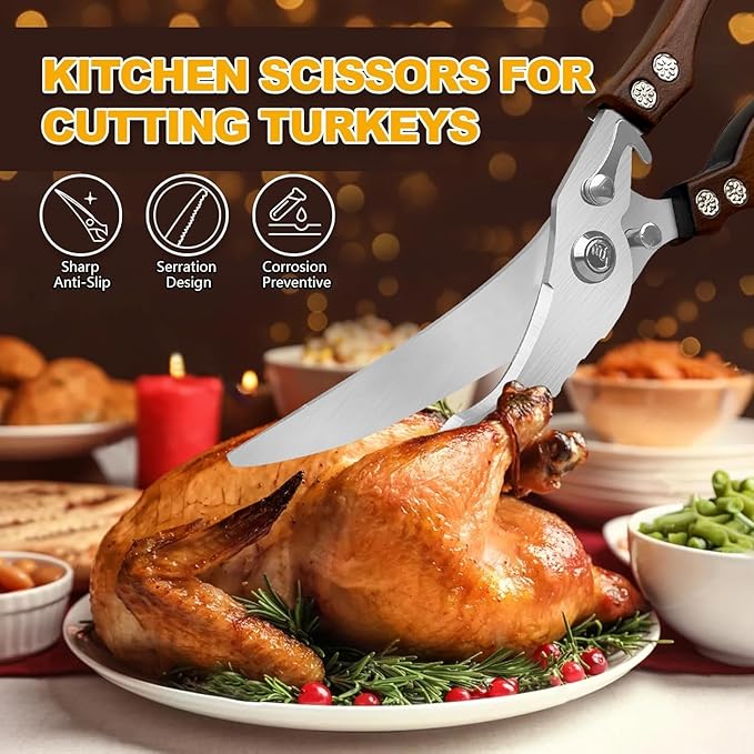 2 Pack Kitchen Scissors, Poultry Shears with Herb Scissors, Poultry Shears Heavy Duty, Stainless Steel Kitchen Shears for Turkey, Chicken, Thanksgiving, Christmas Day