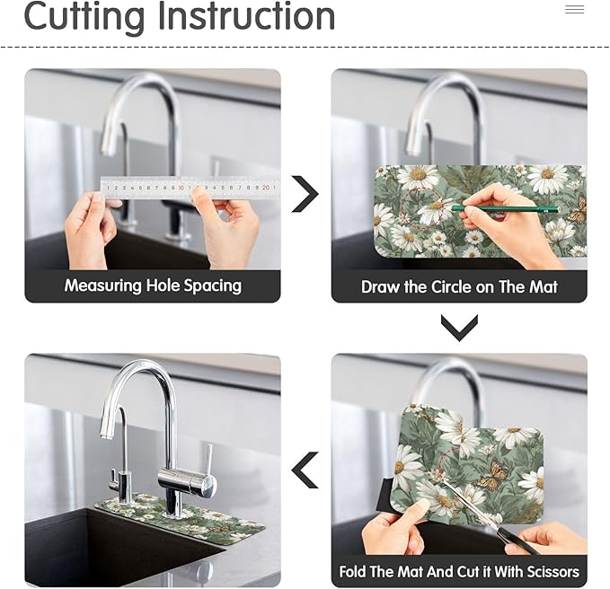 Kitchen Sink Splash Guard 1 PC 30 Inch Sink Faucet Mat Splash Guard for Bathroom Countertop Water Absorbent Foldable Cuttable Soft Washable Summer Daisy Butterfly Green