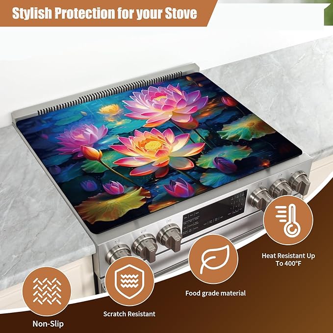 Decorative Electric Stove Top Covers, Heat Resistant Silicone Stove Cover Mat, Stove Top Protectors for Electric Flat Glass Stoves, Adds Extra Counter Space for Small Kitchens and Apartments
