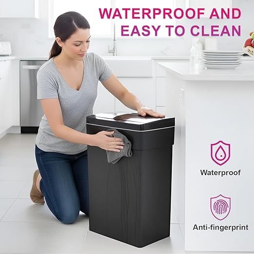 PayLessHere 13 Gallon 50 L Trash Can with Lid Plastic Kitchen Trash Bin Automatic Touch Free Motion Sensor Trash Can (4, Black)