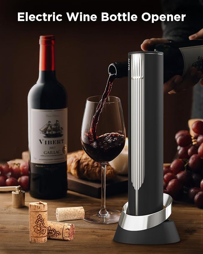 Newise Luxury Automatic Electric Wine Opener with Charging Base, Built-in Foil Cutter - Rechargeable Wine Bottle Opener | Gift for Wine Lovers
