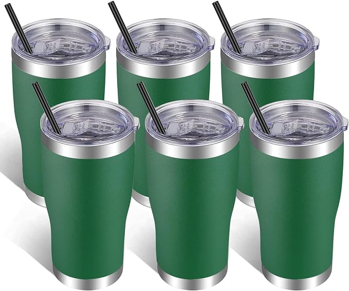 VEGOND 20oz Tumbler Stainless Steel Tumbler Cup with Lid And Straw Vacuum Insulated Double Wall Travel Coffee Mug(Dark Green 6 Pack)