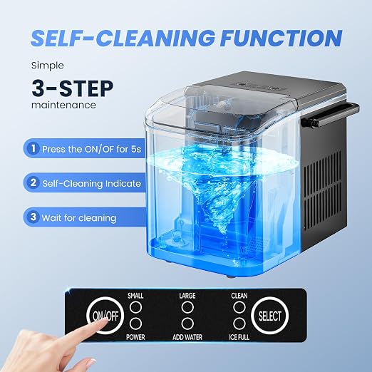 NEWBULIG Ice Makers Countertop with Handle, Portable Ice Machine, 9 Bullet Ice Cubes in 6 Mins, 26lbs in 24Hrs, Auto-Cleaning, with Basket and Scoop, for Home, Kitchen, RV, Camping,Black