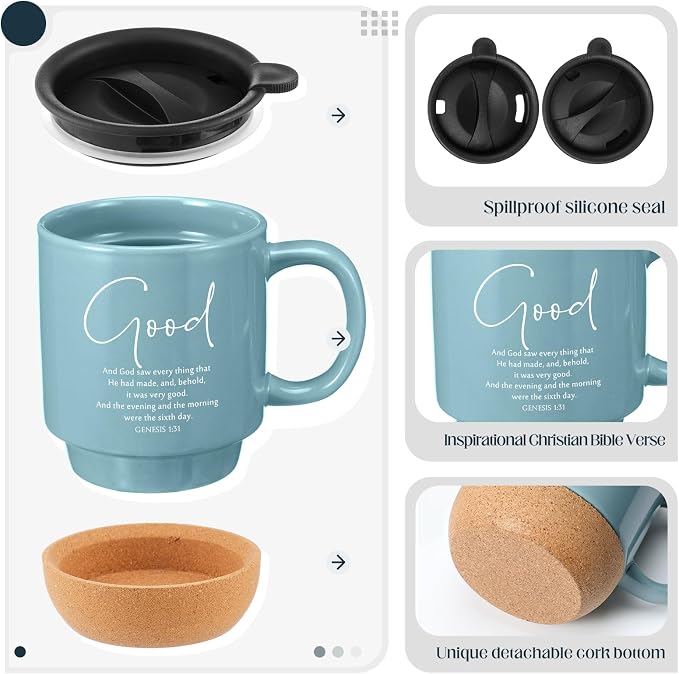 Didaey 10 Pcs Christian Coffee Mugs Gifts for Men Fathers Day Church Women Bulk 15 oz Bible Verses Religious Inspirational Cups with Cork Bottom for Study Group Coworker Sunday School Teacher Gifts