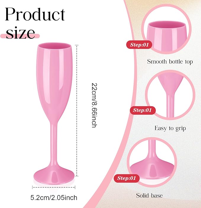 Maxcheck 24 Pcs Champagne Flutes Bulk Acrylic Toasting Drinking Flute Unbreakable Goblet Champagne Cups 6 oz Plastic Wine Glasses for Mother's Day Wedding Bridal Shower Anniversary Party (Pink)