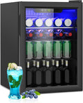 Compact 95 Can/2.6Cu.Ft Mini Fridge For Soda, Beer Or Wine, Portable Small Beverage Refrigerator With Digital Display&Removable Shelves &Reversible Glass Front Door For Office, Dorm, Bar