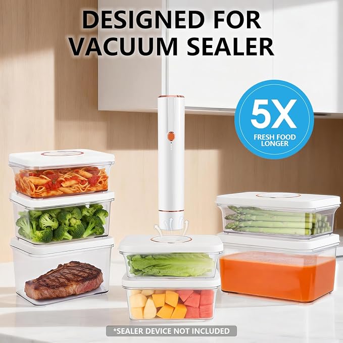 Vixino Vacuum Seal Containers, 3Pcs Reusable Food Storage Containers with Lids for Meal Prep and Freezer,BPA-Free，Microwave Safe，Leak-proof,Airtight (Vacuum Sealer Not Included)