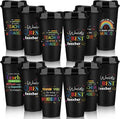 Skylety 12 Pcs Back to School Teachers Gifts Teacher Appreciation Gifts Teacher Deals Bulk Reusable Plastic Coffee Cup with Lid for First Day of School Party Decorations (Modern)
